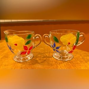 Vintage Bartlett Collins Hand Painted Cream and Sugar Set